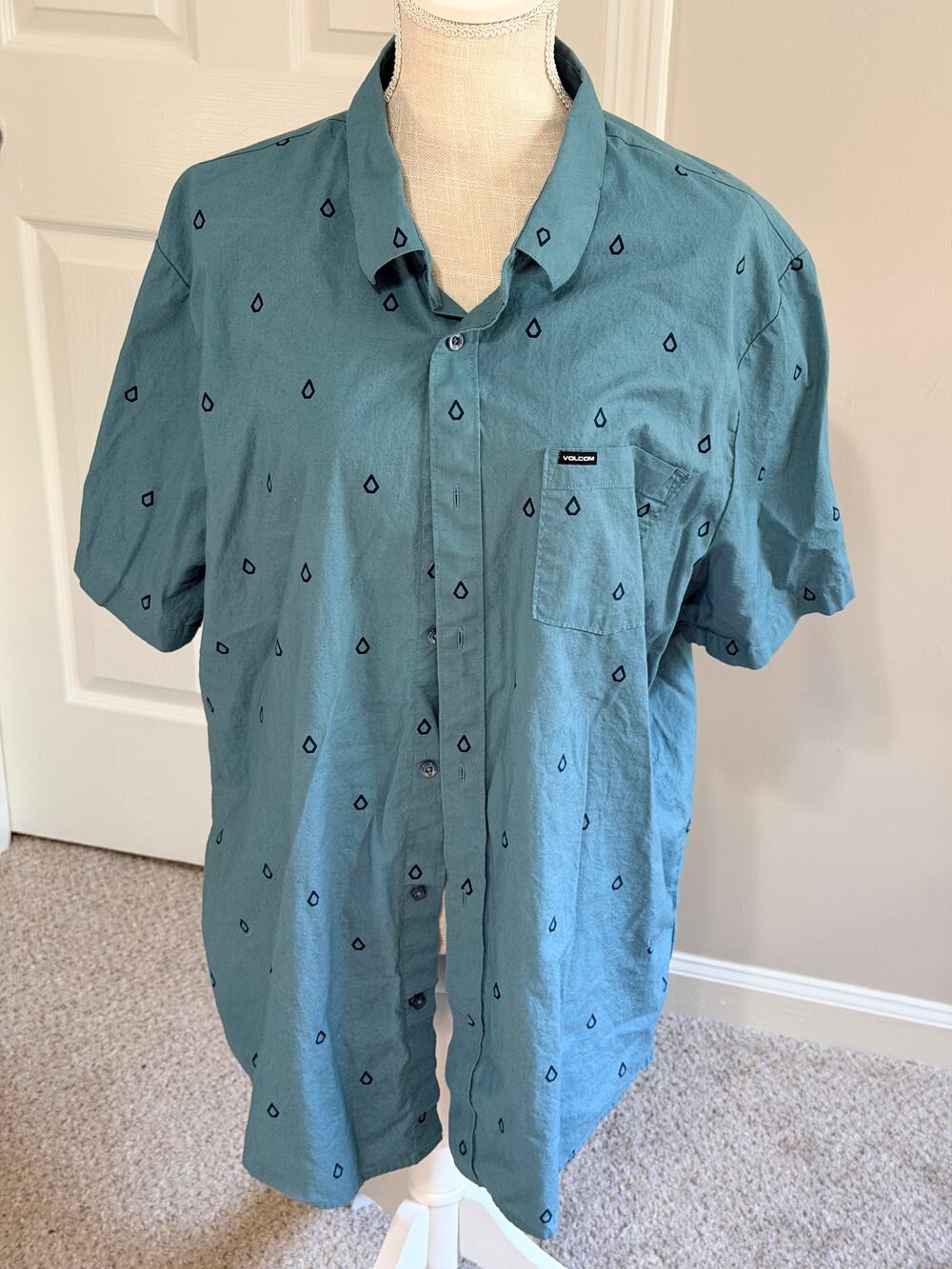 Volcom Blue 100% Cotton Button-Up Shirt Short Sleeve Size XXL